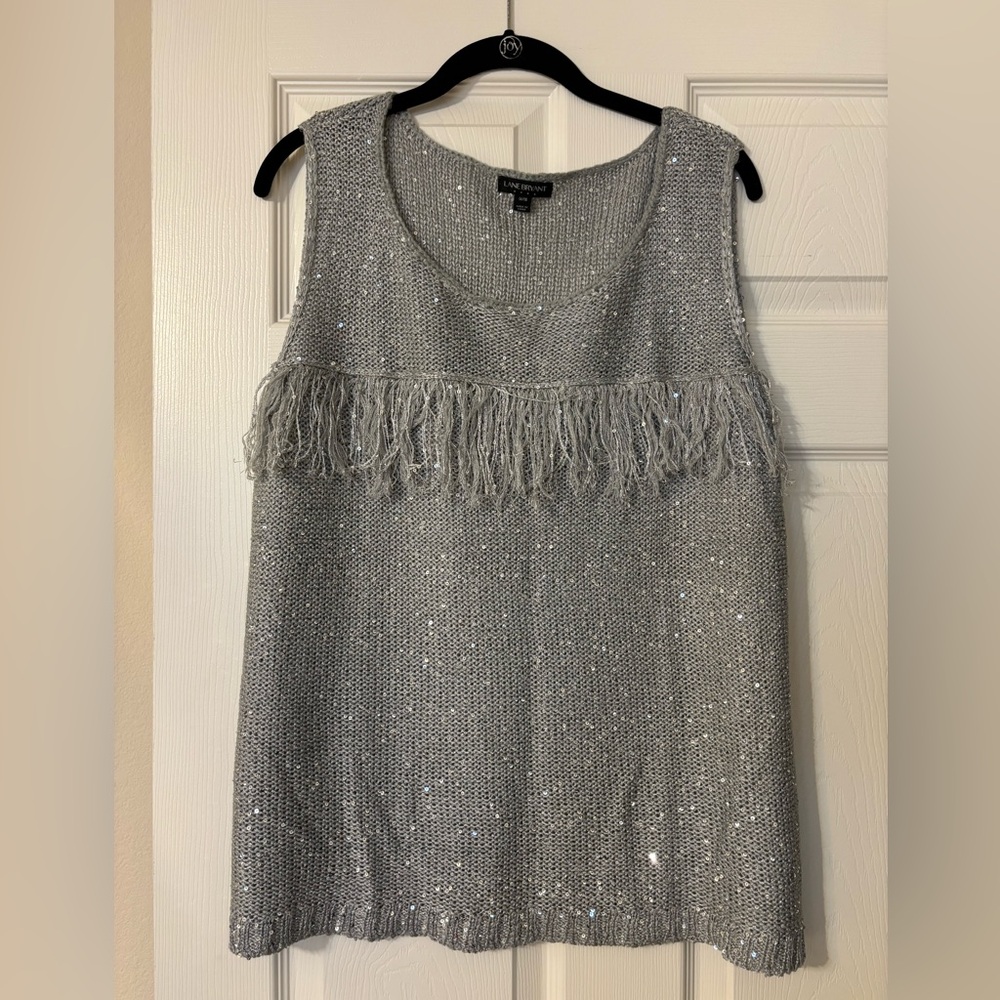 Lane Bryant Sleeveless Knit Tank Top Sweater with Fringe sz 14/16 Gray